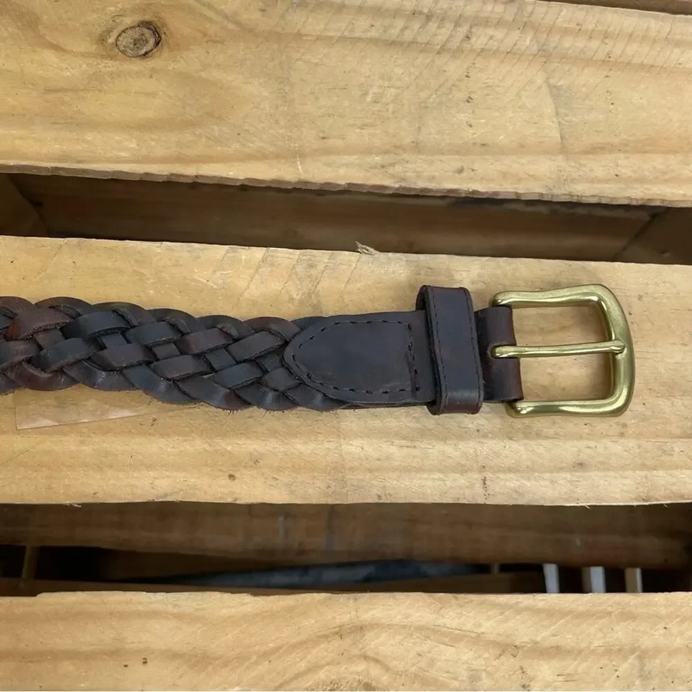 Oil Tainted Cowhide brown leather woven braided belt size 54